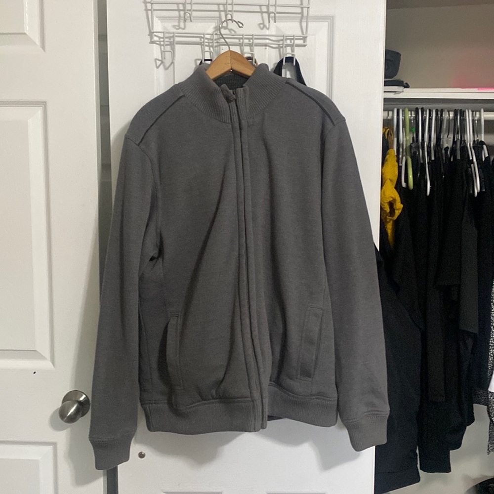 Marvin Richards Faux Fur Lined Zip Up Sweatshirt Jacket Gray Mens